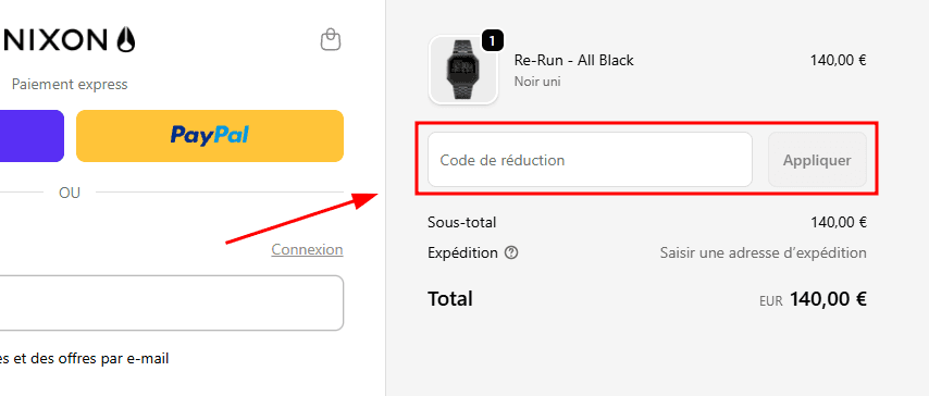 Comment utiliser un code promo sur Nixon