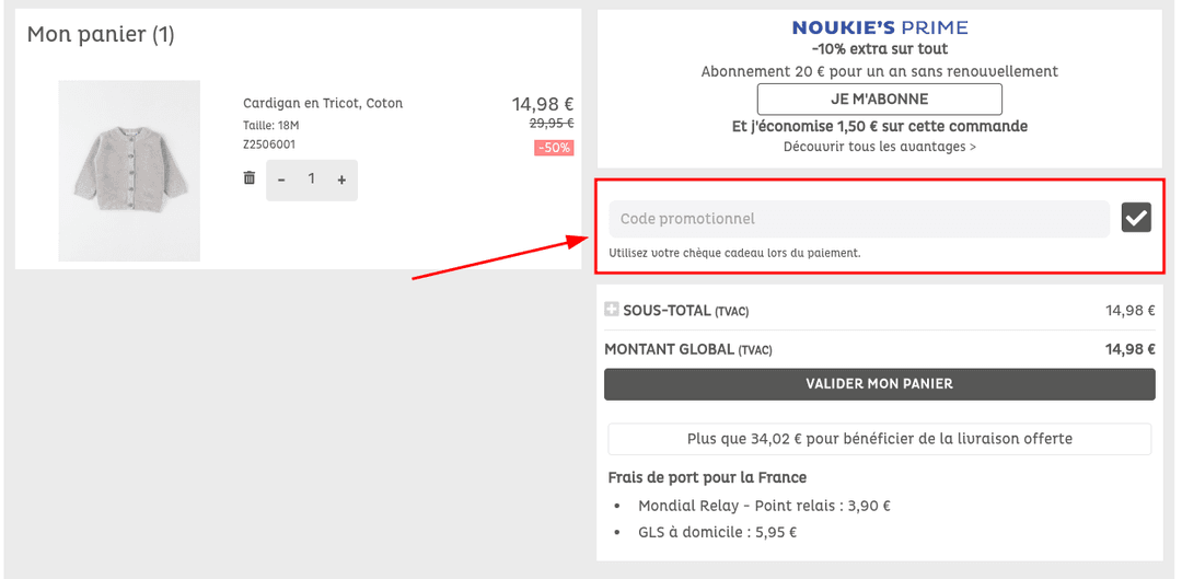 Comment appliquer un code promo sur Noukies
