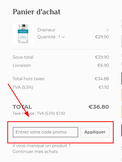 Comment activer un code promo sur NOVERG