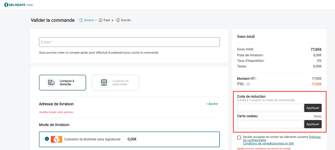 Comment activer un code promo sur Olight Store