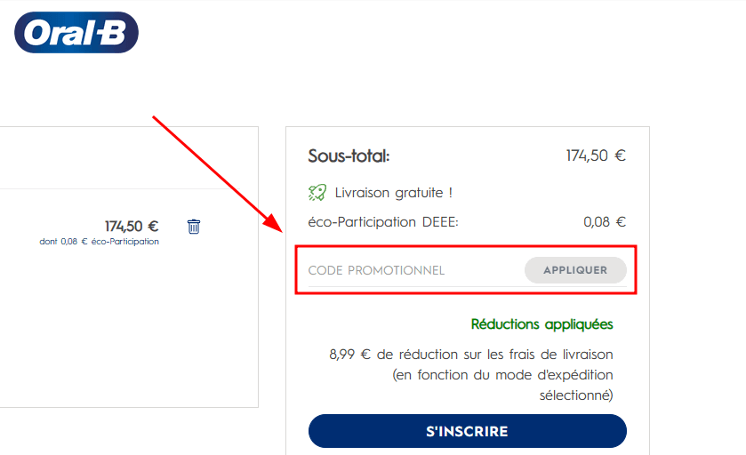 Comment appliquer un code promo sur Oral B