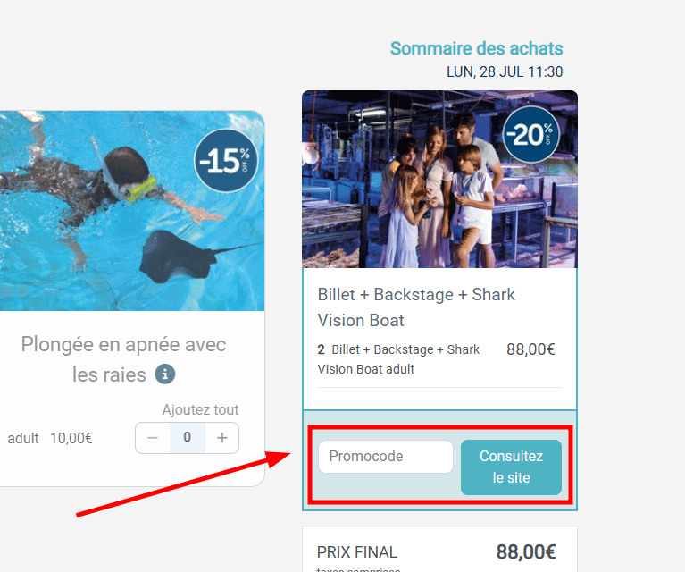 Comment activer un code promo sur Palma Aquarium