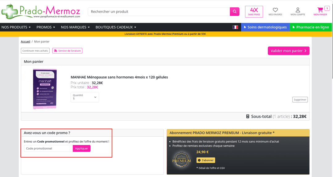 Comment appliquer un code promo sur Pharmacie Prado Mermoz