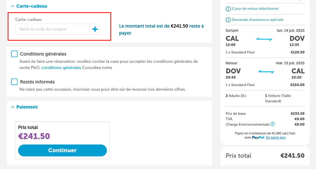 Comment appliquer un code promo sur P&O Ferries