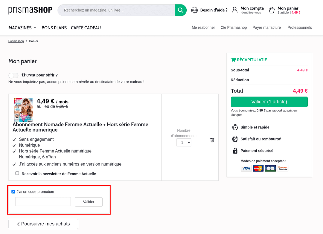 Comment appliquer un code promo sur Prismashop