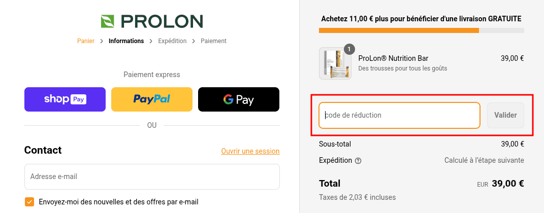 Comment utiliser un code promo sur Prolon