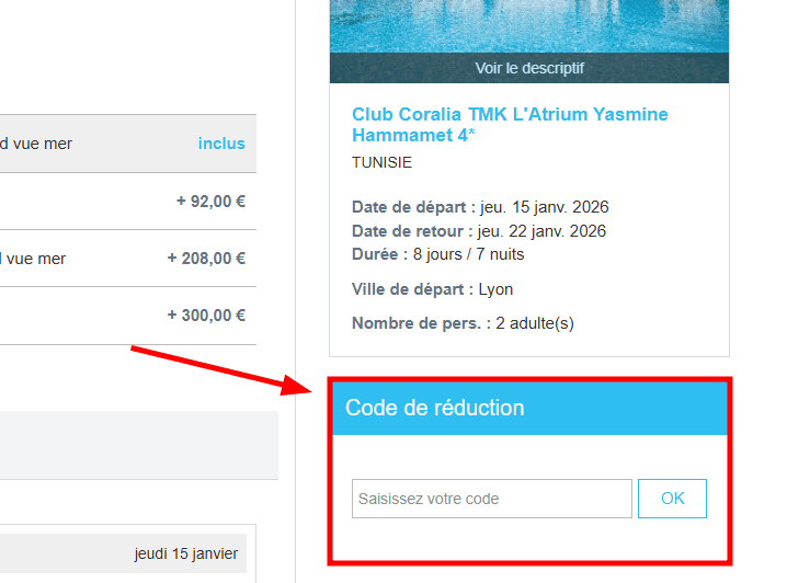 Comment appliquer un code promo sur Promoséjours