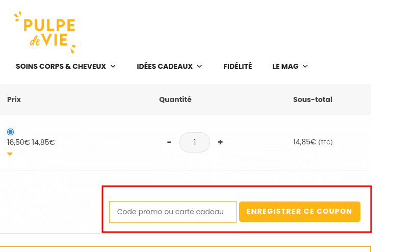 Comment utiliser un code promo sur Pulpe de Vie