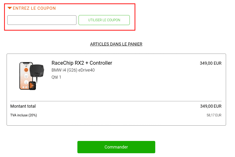 Comment utiliser un code promo sur Racechip