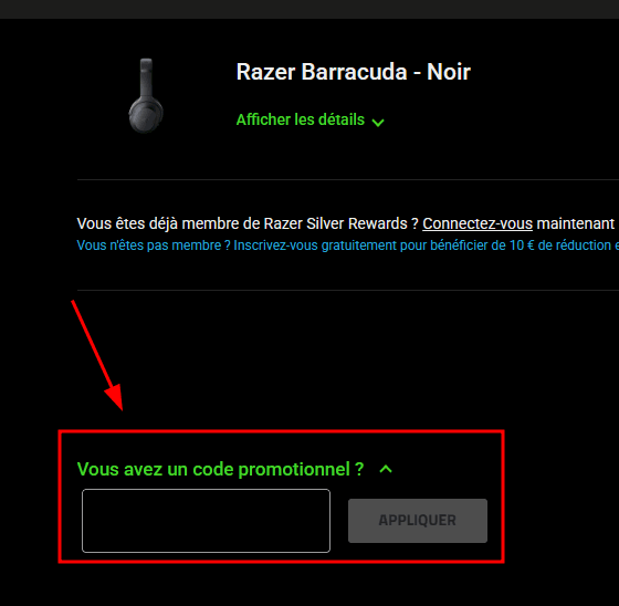 Comment appliquer un code promo sur Razer