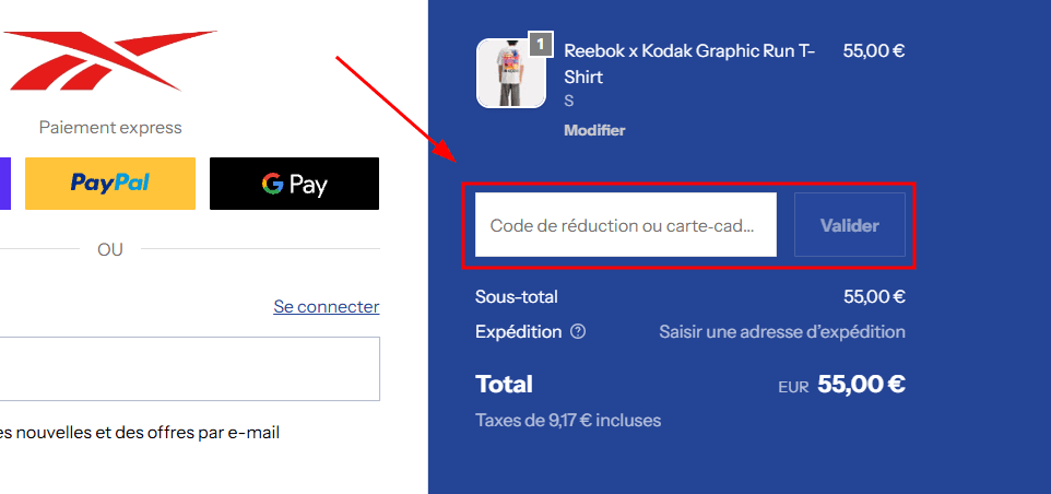 Comment activer un code promo sur Reebok