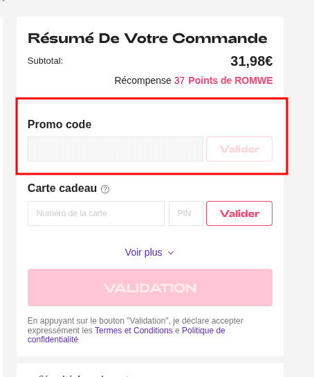 Comment activer un code promo sur Romwe