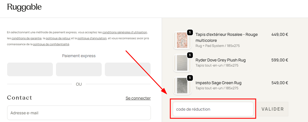 Comment utiliser un code promo sur Ruggable