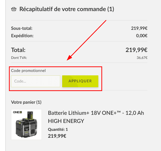 Comment activer un code promo sur Ryobi
