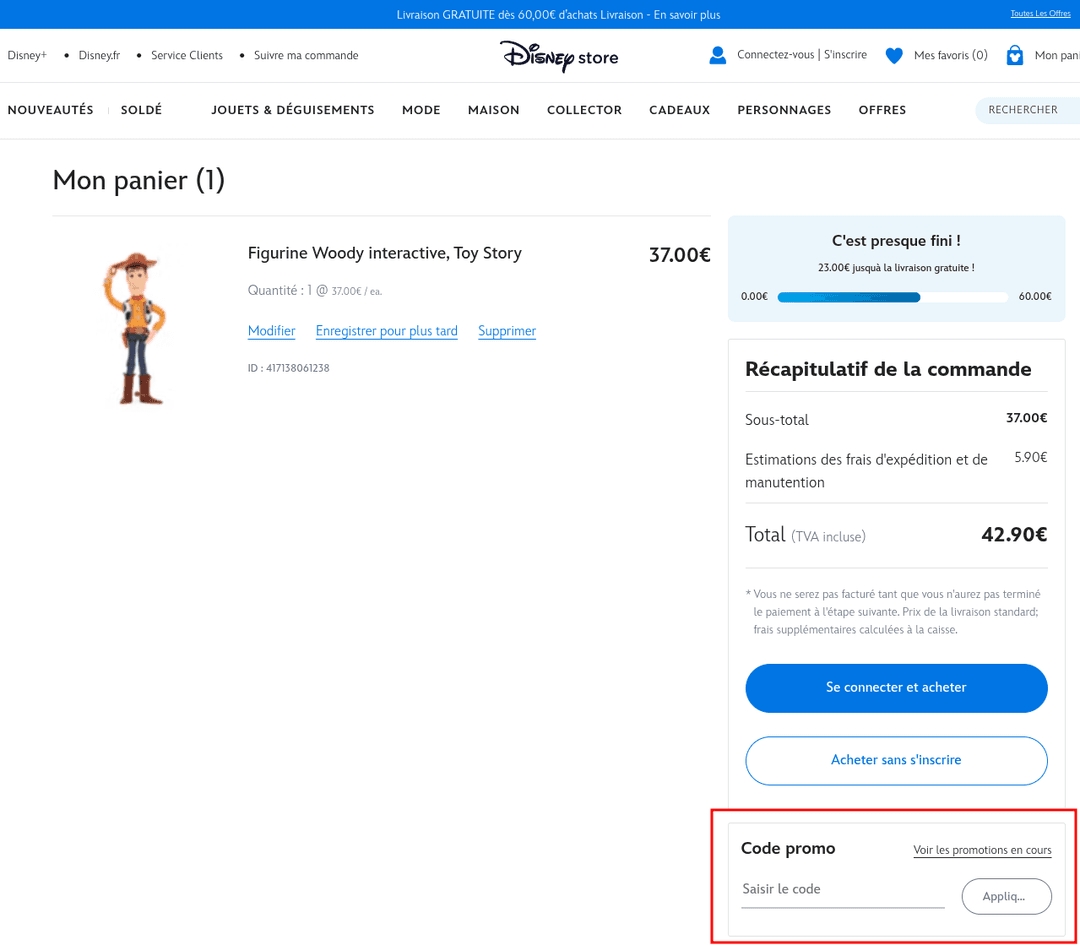 Comment utiliser un code promo sur Disney Store