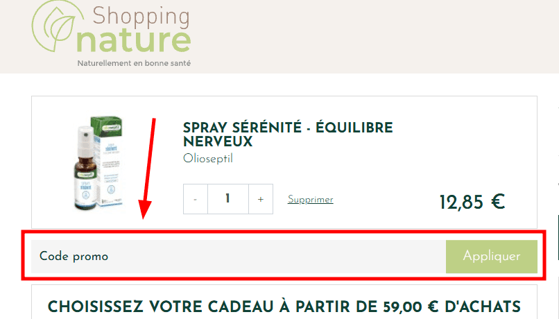 Comment appliquer un code promo sur Shopping nature