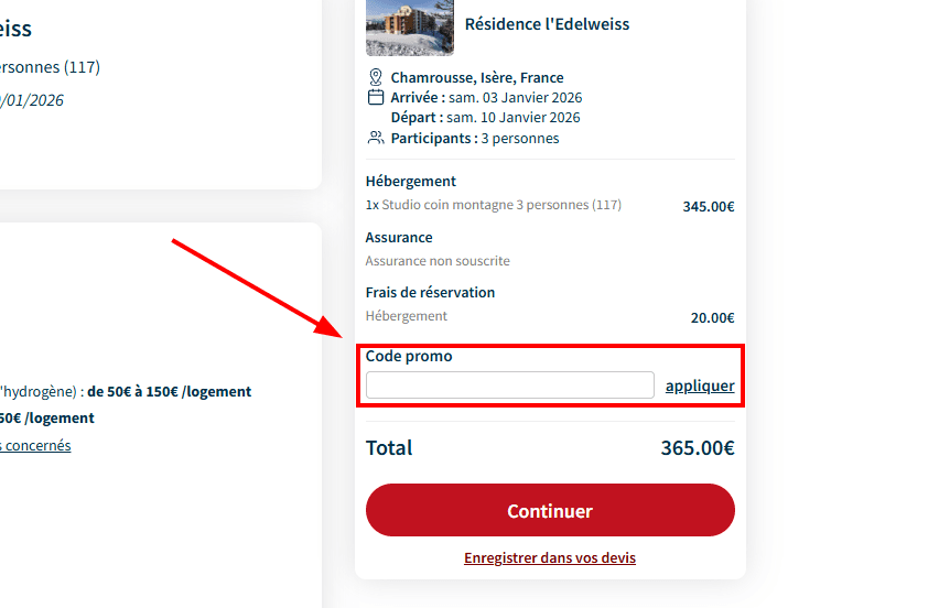 Comment appliquer un code promo sur Ski-Planet