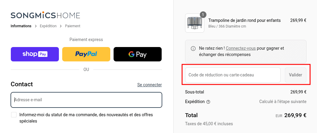 Comment appliquer un code promo sur Songmics