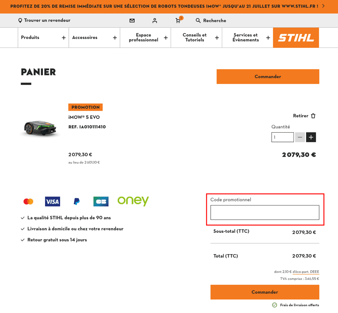 Comment appliquer un code promo sur STIHL