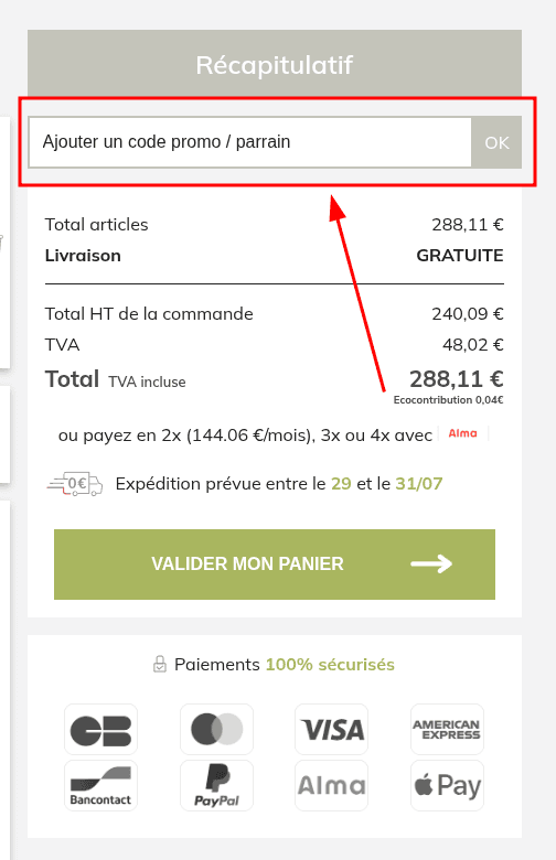 Comment appliquer un code promo sur Stores et Rideaux
