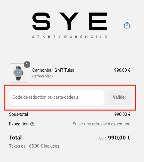 Comment utiliser un code promo sur SYE Watches