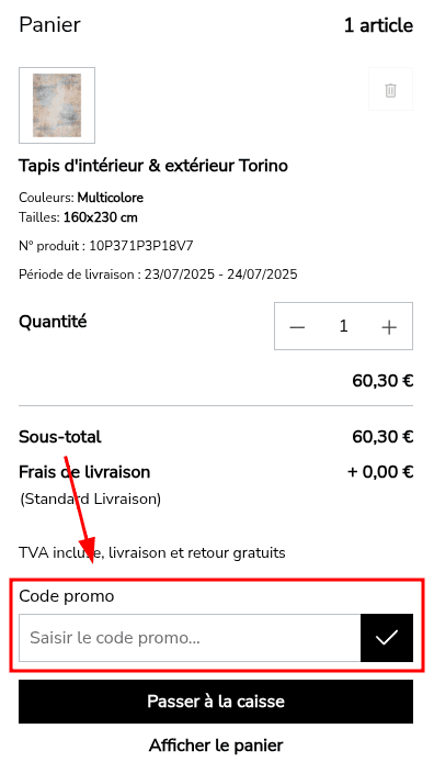 Comment appliquer un code promo sur Tapis24