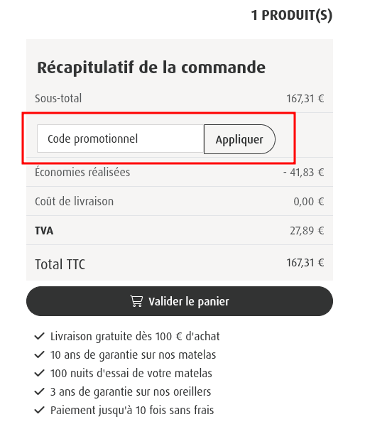 Comment activer un code promo sur Tempur
