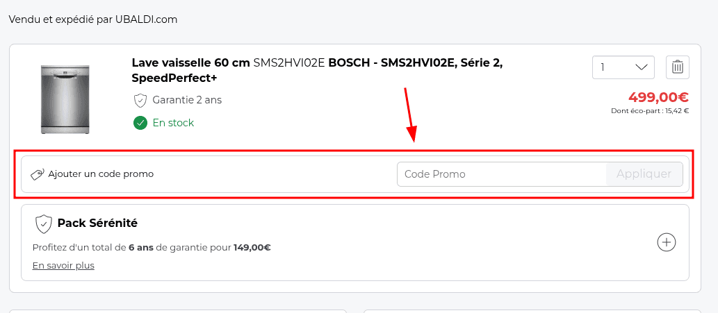 Comment appliquer un code promo sur Ubaldi