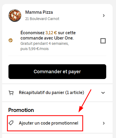 Comment activer un code promo sur Uber Eats