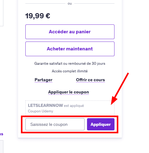 Comment appliquer un code promo sur Udemy