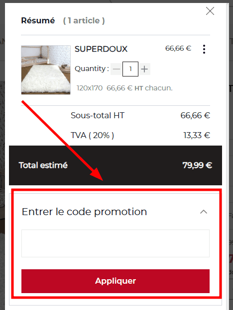 Comment appliquer un code promo sur Un amour de tapis