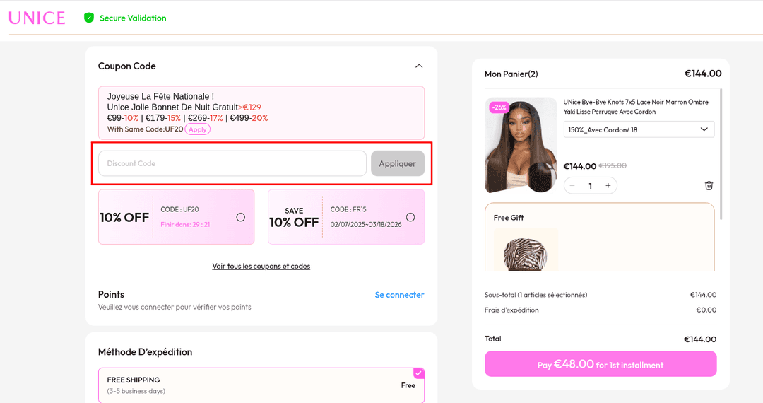 Comment utiliser un code promo sur UNice