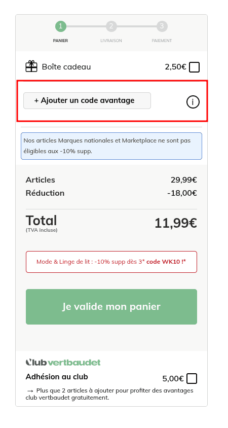Comment activer un code promo sur Vertbaudet