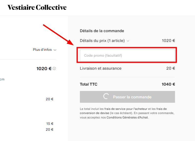 Comment appliquer un code promo sur Vestiaire Collective