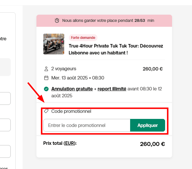 Comment appliquer un code promo sur Viator