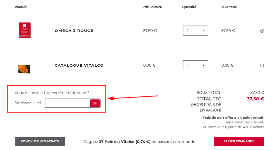 Comment utiliser un code promo sur Vitalco