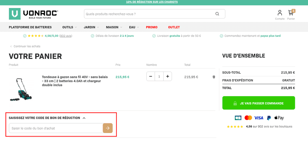 Comment appliquer un code promo sur VONROC