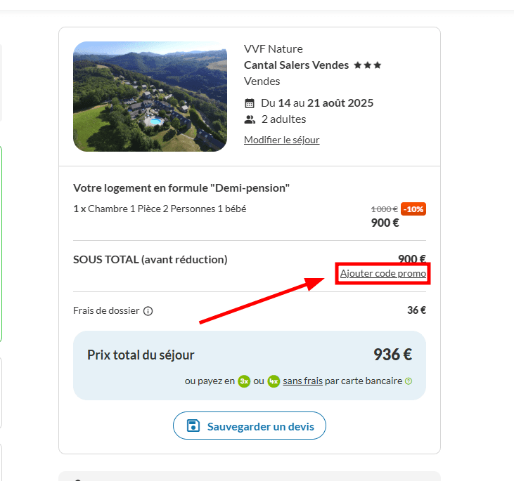 Comment appliquer un code promo sur VVF villages