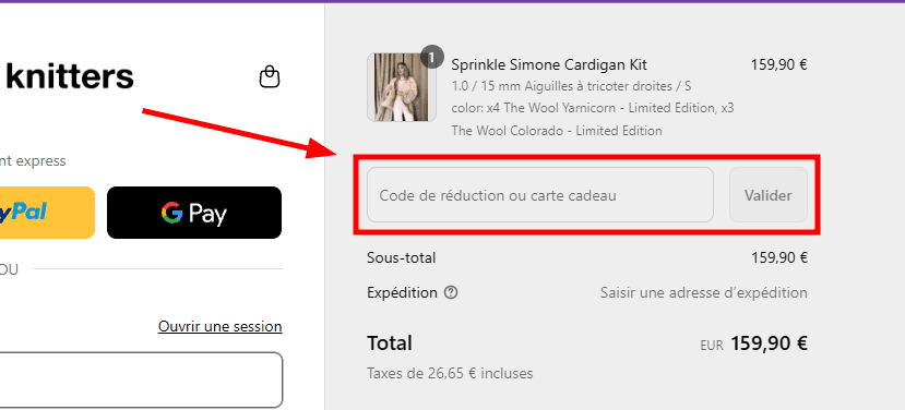 Comment activer un code promo sur We are knitters