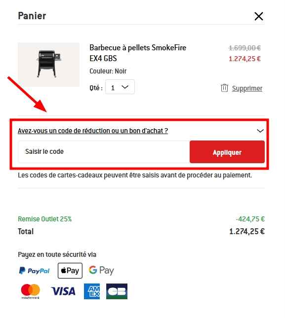 Comment appliquer un code promo sur Weber