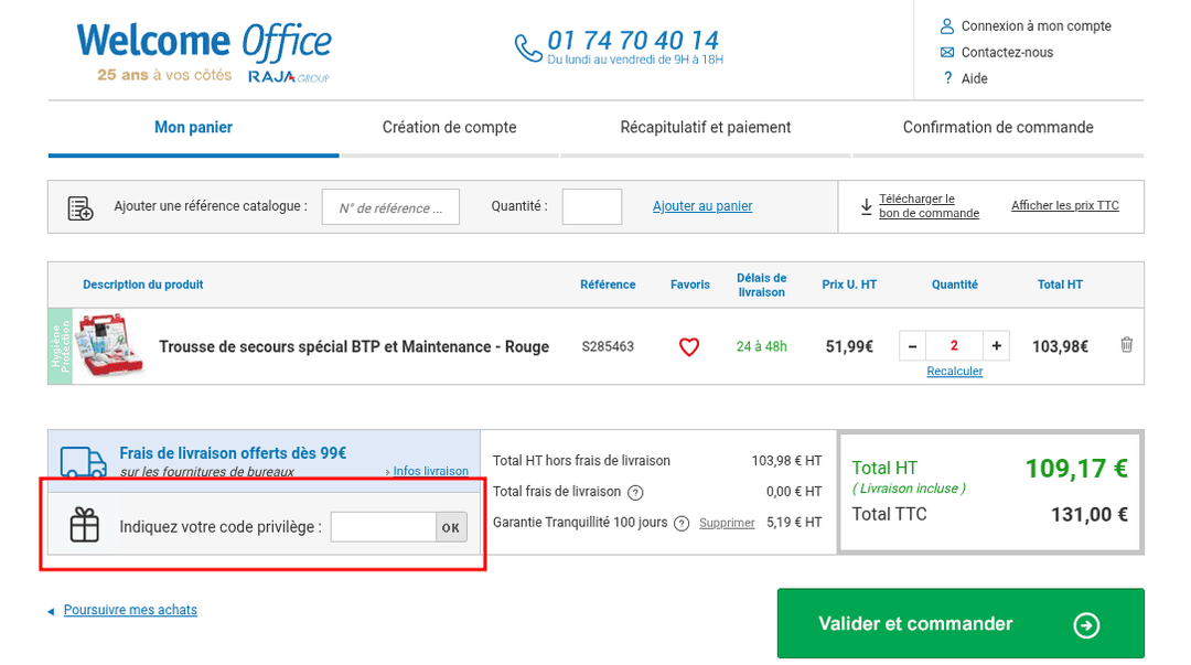 Comment appliquer un code promo sur Welcome Office