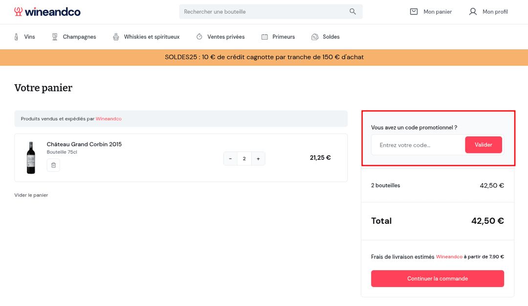 Comment activer un code promo sur WineandCo