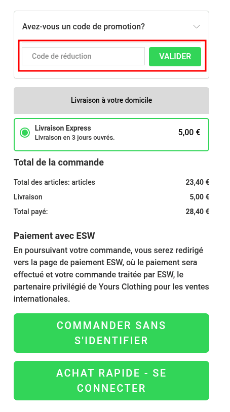 Comment utiliser un code promo sur Yours Grandes Tailles