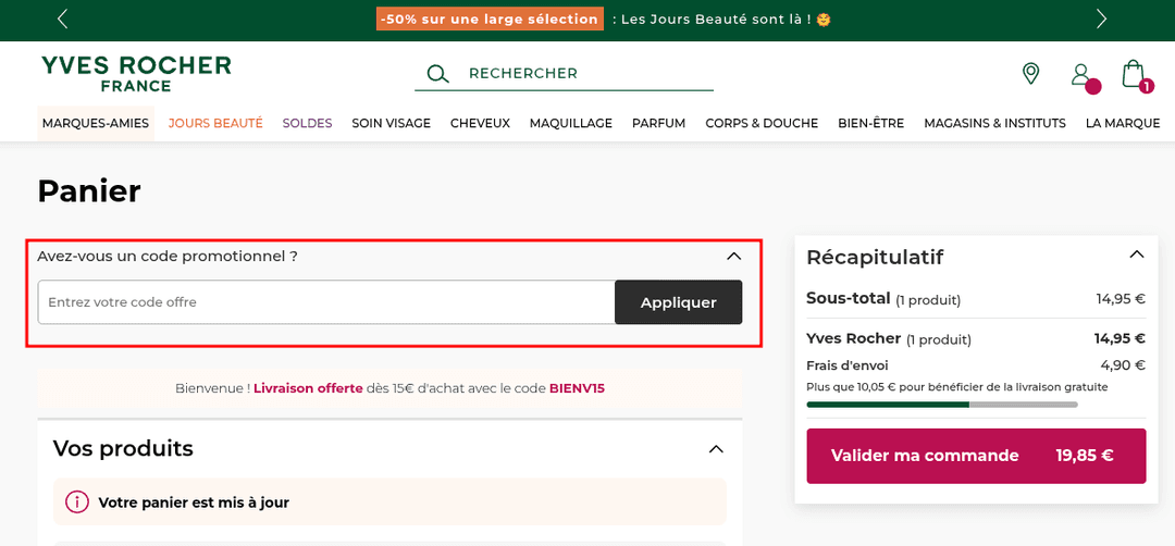 Comment utiliser un code promo sur Yves Rocher