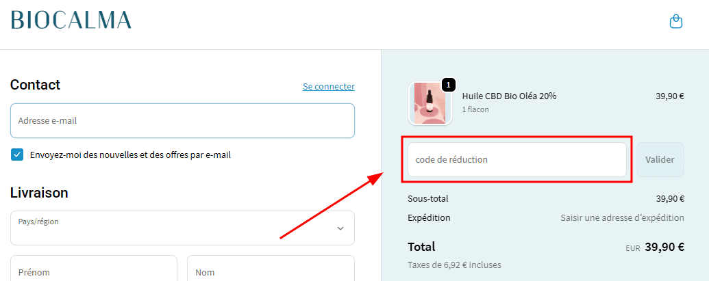 Comment activer un code promo sur Biocalma