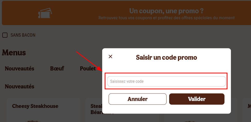 Comment activer un code promo sur Burger King