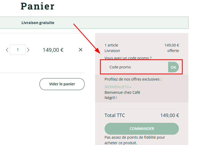 Comment appliquer un code promo sur Cafe Negril