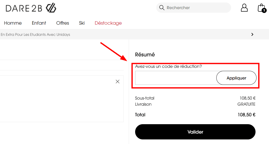 Comment utiliser un code promo sur Dare 2B