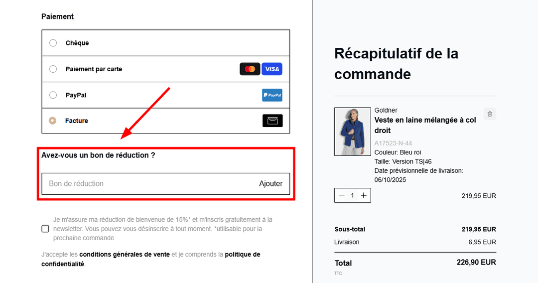 Comment utiliser un code promo sur Atelier Goldner