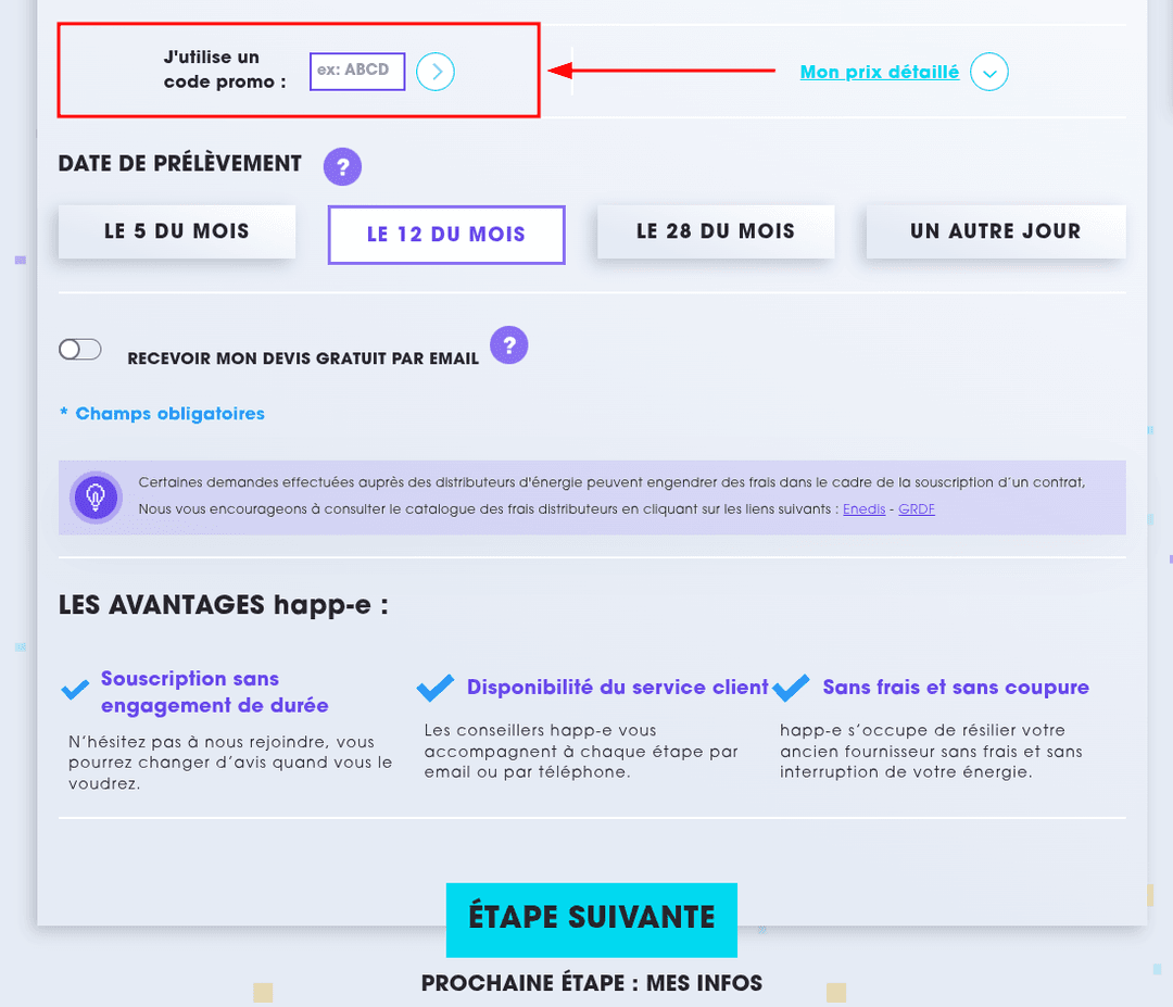 Comment activer un code promo sur Happ-e